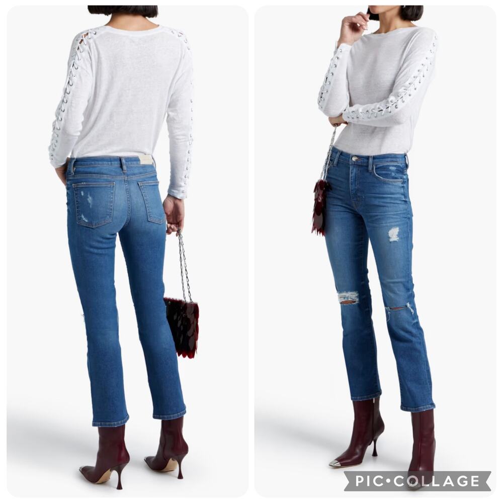 IRO Bonnie Distressed Mid-Rise Kick-Flare Jeans Medium Wash Size 2 Waist 25